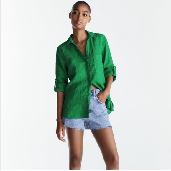 Zara | Tops | Zara Green Linen Button Down Shirt | Poshmark
